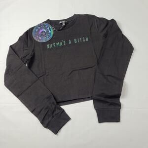 NWT Karma's A B* Black Bedazzled Crop Tee size Medium